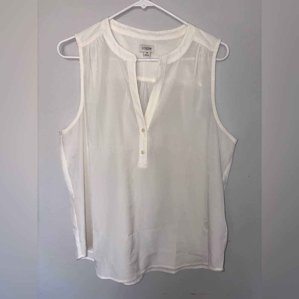J. Crew Cream Sleeveless Henley Silk-Blend Camisole